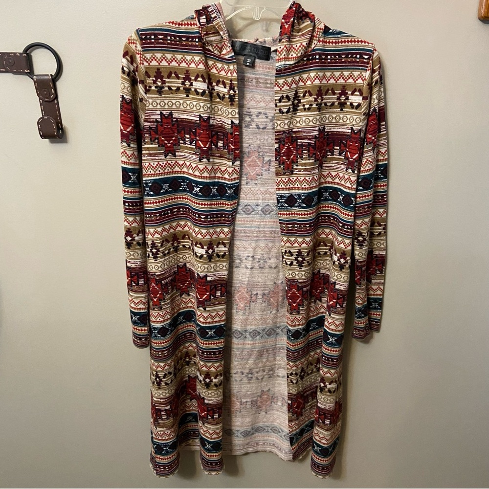 Aztec Southwestern Print Lightweight Womens Hooded Cardigan size S